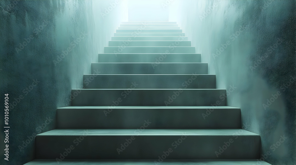 Teal Concrete Stairs Leading Up to a Bright Light 3D Illustration Teal Concrete Stairs Leading Up to a Bright Light 3D Illustration