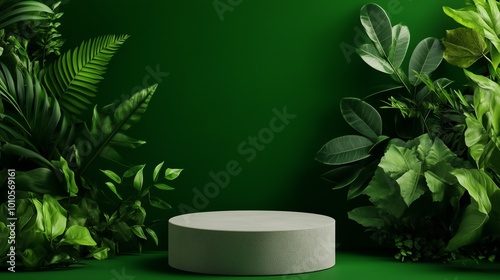 Wallpaper Mural A minimalistic podium surrounded by lush green plants, ideal for displaying products or creating a natural ambiance. Torontodigital.ca