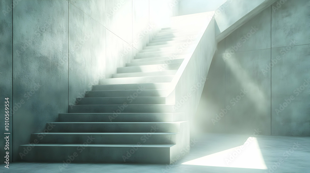 Concrete Staircase with Light Rays 3D Illustration Concrete Staircase with Light Rays 3D Illustration