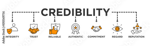 Credibility banner web icon vector illustration concept with icon of integrity, trust, reliable, authentic, commitment, regard, and reputation