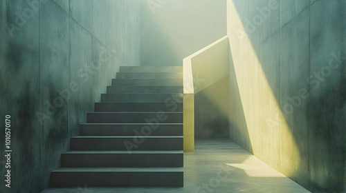 Concrete Staircase with Light Rays 3D Illustration