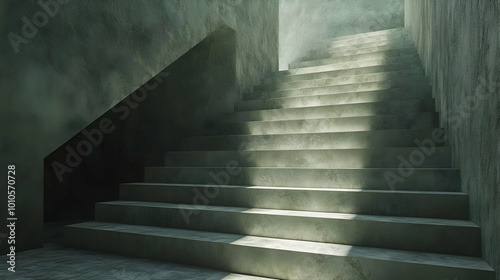 Concrete Staircase Interior 3D Rendering