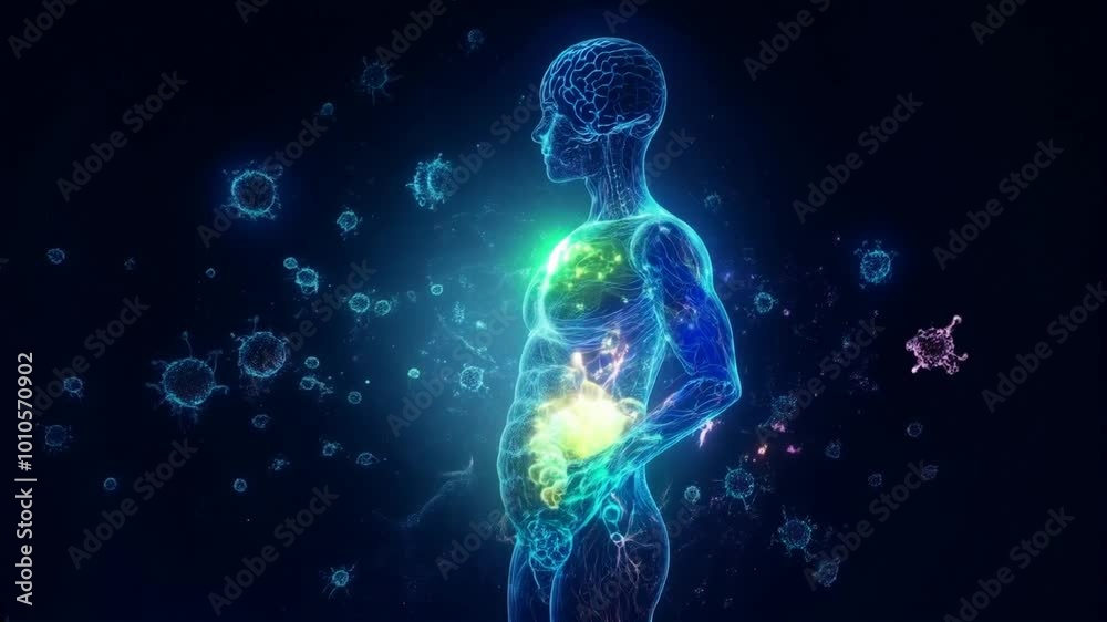 Human Body Featuring Various Elements of the Immune System in Detail Human Body Featuring Various Elements of the Immune System in Detail