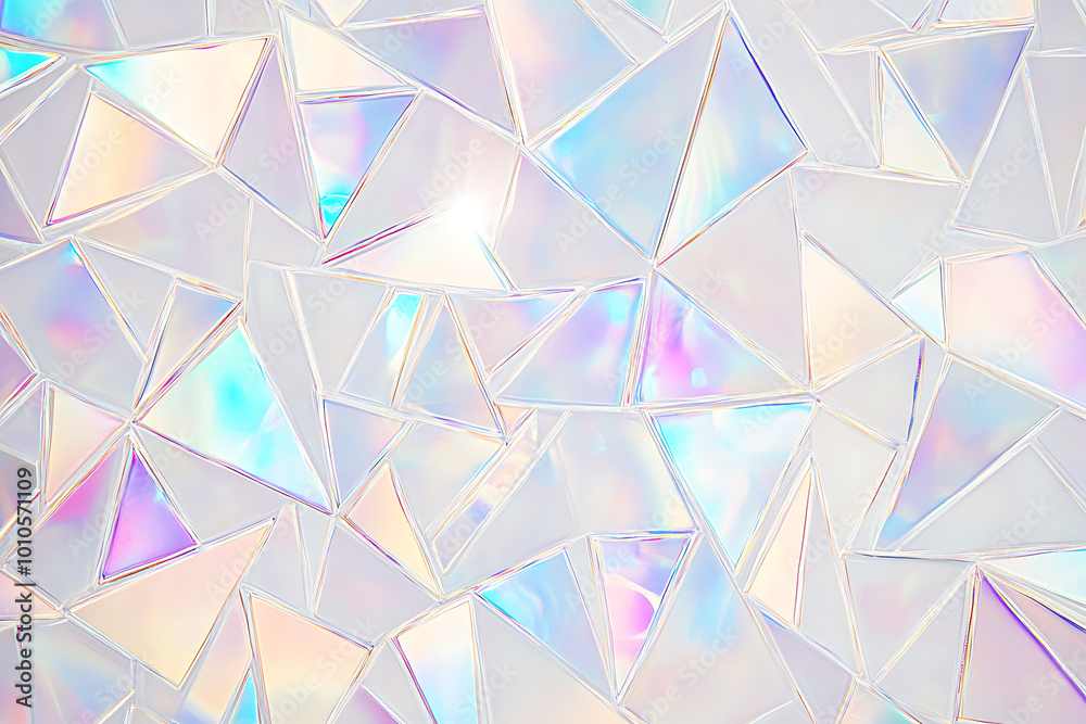 Clear polygon style geometric pattern background with glass kaleidoscope iridescent shine Clear polygon style geometric pattern background with glass kaleidoscope iridescent shine