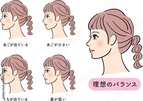 女性の横顔セット　Eライン