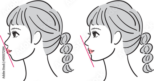 口が出ている女性の横顔と理想のバランスの女性の横顔