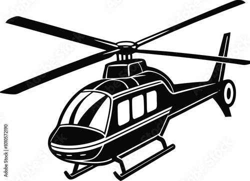 Black isolated silhouette of helicopter on white background. Icon of above view of helicopter.