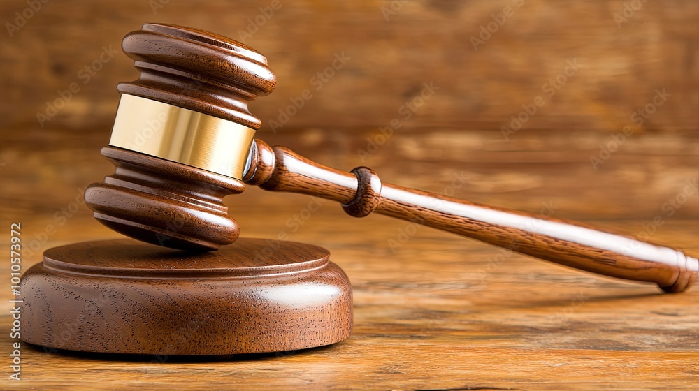 Close-up of a gavel on a wooden desk, symbolizing authority and importance of election rules, with copy space for text or design. Close-up of a gavel on a wooden desk, symbolizing authority and importance of election rules, with copy space for text or design.