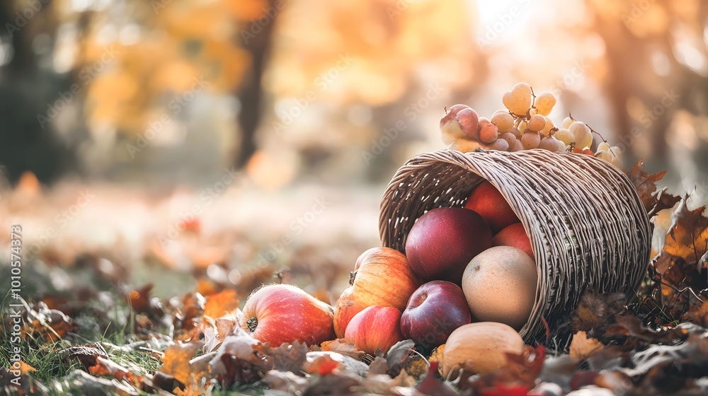 A beautifully arranged autumn harvest cornucopia filled with seasonal fruits and vegetables in warm autumn colors. This scene captures the abundance and richness of the fall harvest A beautifully arranged autumn harvest cornucopia filled with seasonal fruits and vegetables in warm autumn colors. This scene captures the abundance and richness of the fall harvest