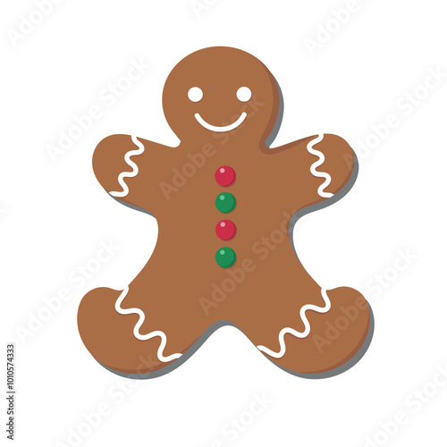 Christmas gingerbread cookies in shape of man. Winter Christmas sweets and treats. Vector illustration