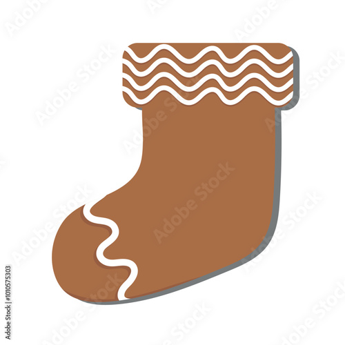 Christmas gingerbread cookies in shape of sock. Winter Christmas sweets and treats. Vector illustration
