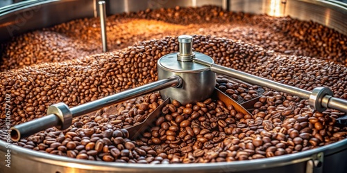 Coffee Beans Roasting in Large Metal Vat - Arabica and Robusta Blends for Premium Coffee Production and Flavor