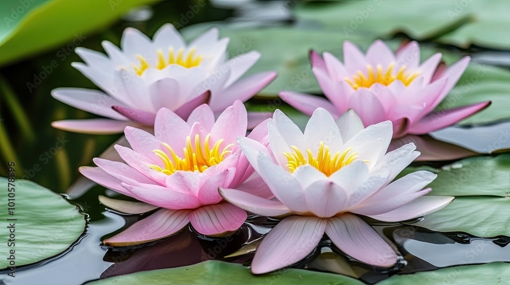 A close-up of a single water lily in full bloom A close-up of a single water lily in full bloom