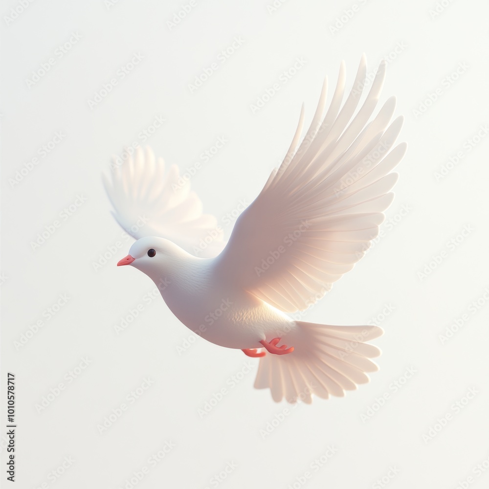 Fototapeta premium White Dove Flying in Sky Symbol of Peace Hope Purity Spirituality Faith Religion Bi