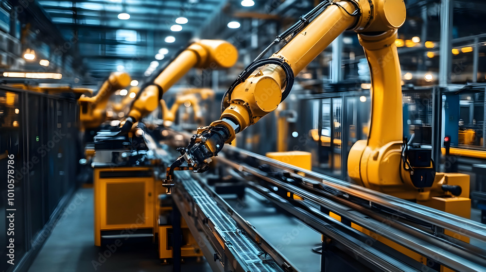Automated Manufacturing: Robots Working on Assembly Line Automated Manufacturing: Robots Working on Assembly Line