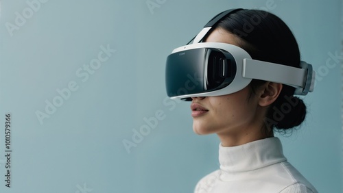 Woman Wearing a VR Headset and Looking Up