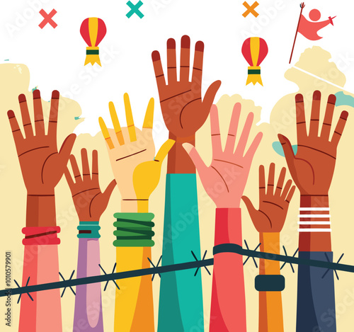 An impactful vector design featuring hands, heart, and leaves symbolizing unity, equality, and human rights. Perfect for Human Rights Day and social justice themes.