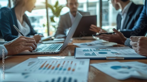 Business Team Collaborating on Project in Modern Office