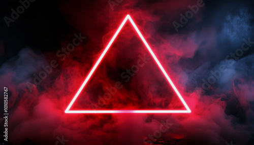 Dark background with neon red triangle in haze.