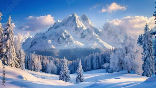 Snow-Capped Mountains in Winter Wonderland photo