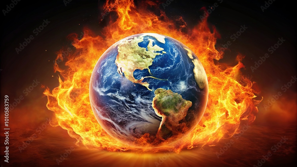The Earth Consumed by a Fiery Inferno, a Visual Metaphor for a World on the Brink of Environmental Catastrophe The Earth Consumed by a Fiery Inferno, a Visual Metaphor for a World on the Brink of Environmental Catastrophe