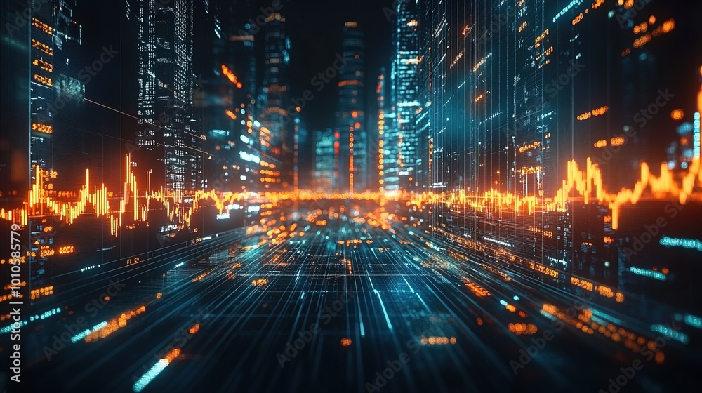 Digital Stock Market Graph with Glowing Lines Representing Financial Data Digital Stock Market Graph with Glowing Lines Representing Financial Data