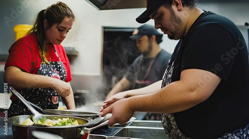 Two Chefs Cooking in a Restaurant Kitchen photo