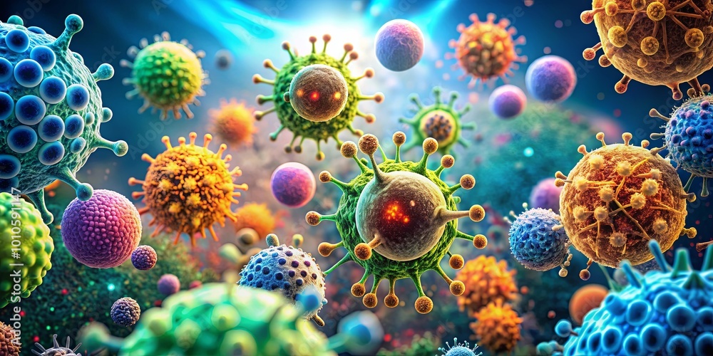 A vibrant tapestry of microscopic life, where diverse and intricate structures dance in a chaotic ballet of existence. A vibrant tapestry of microscopic life, where diverse and intricate structures dance in a chaotic ballet of existence.