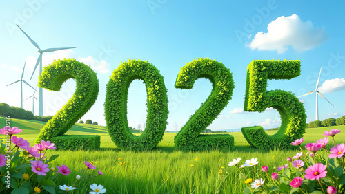 2025 Happy New Year design, A serene spa setting with the numbers 