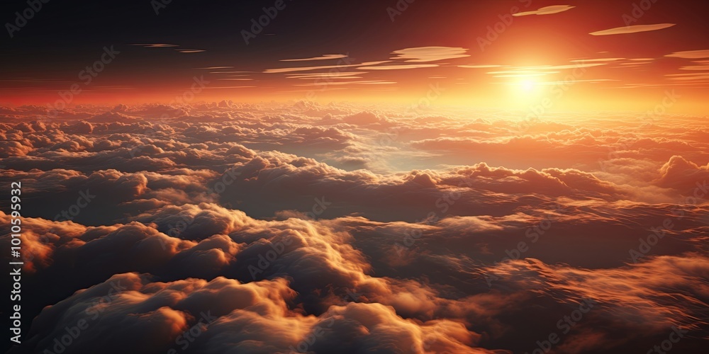 A golden sunset illuminates a vast expanse of billowing clouds, creating a breathtaking display of celestial artistry. A golden sunset illuminates a vast expanse of billowing clouds, creating a breathtaking display of celestial artistry.
