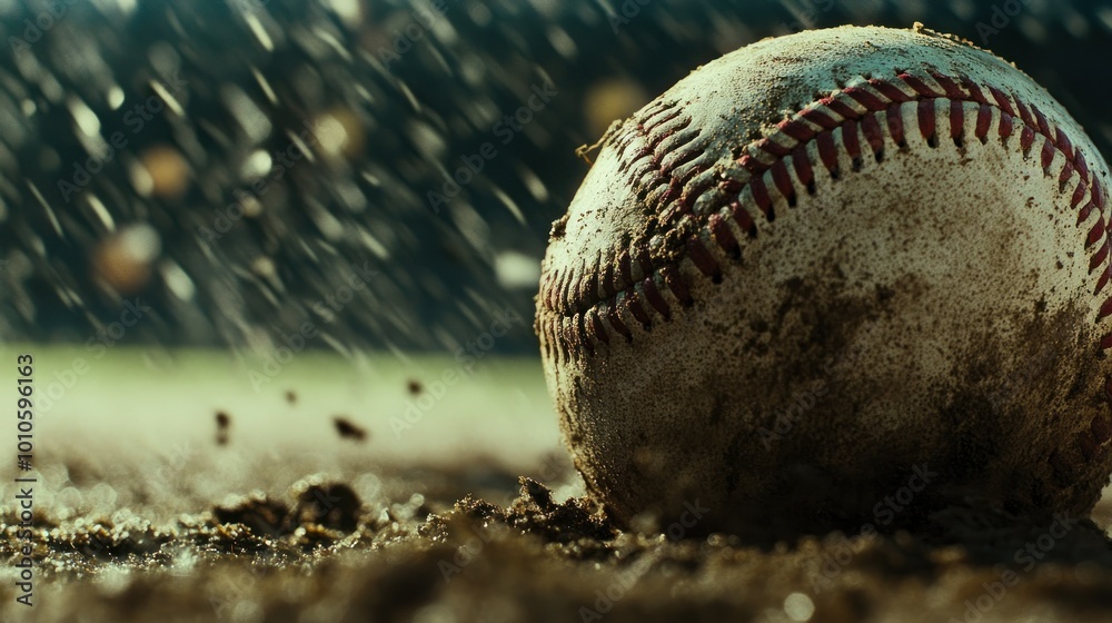 A Muddy Baseball Sits in the Infielder's Grass A Muddy Baseball Sits in the Infielder's Grass