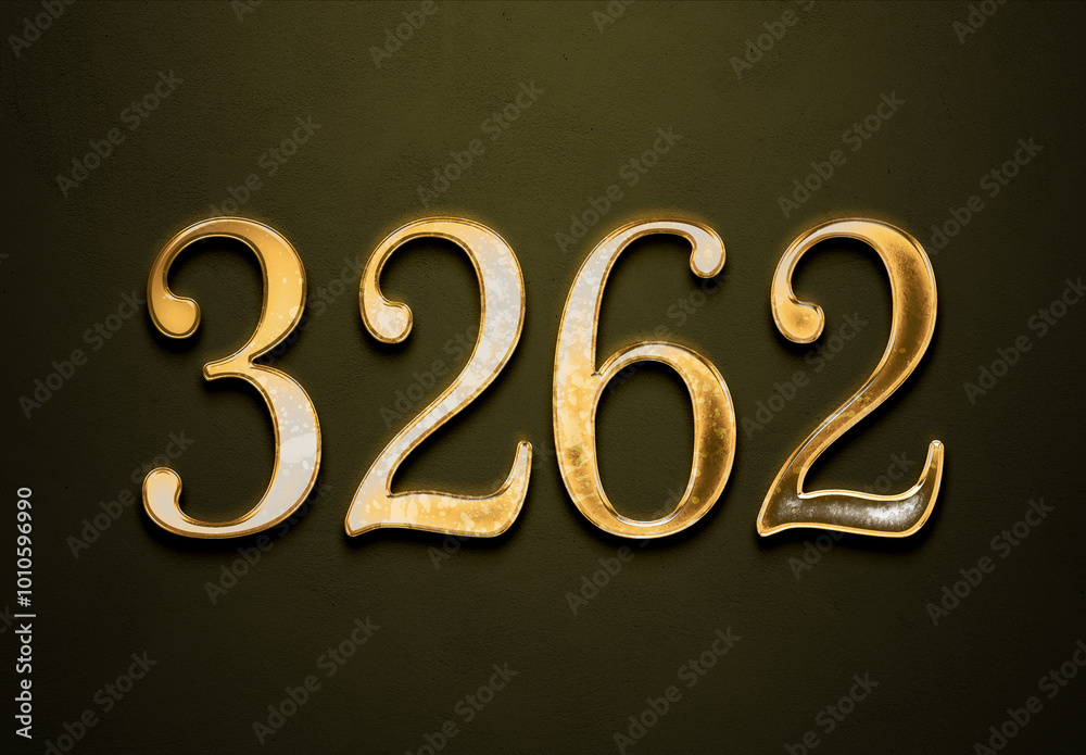 Old gold effect of 3262 number with 3D glossy style Mockup. Old gold effect of 3262 number with 3D glossy style Mockup.