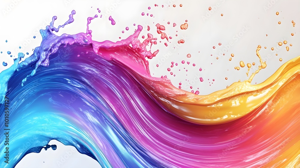 A vibrant rainbow wave formed by a dynamic splash of colorful paint. A vibrant rainbow wave formed by a dynamic splash of colorful paint.