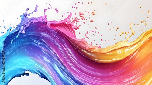 A vibrant rainbow wave formed by a dynamic splash of colorful paint.