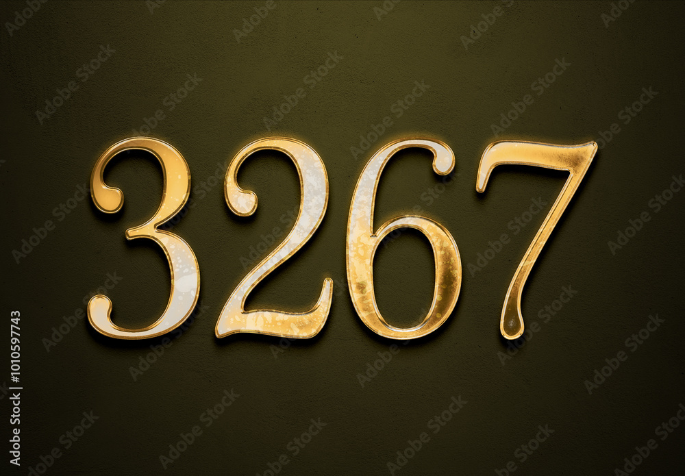 Old gold effect of 3267 number with 3D glossy style Mockup.	