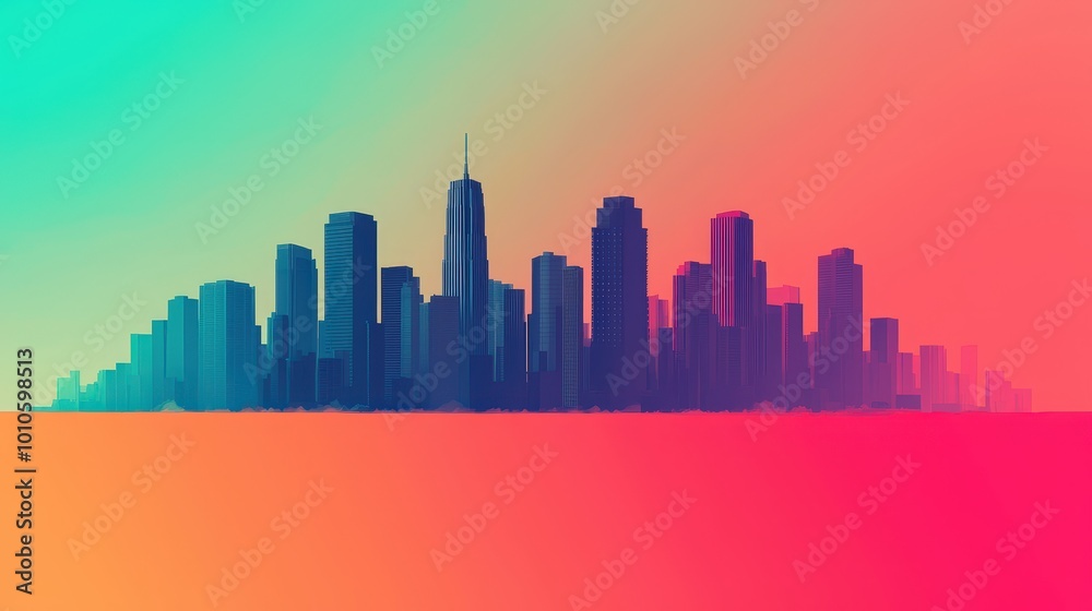 Obraz premium City Skyline Illustration with Vibrant Gradient Background