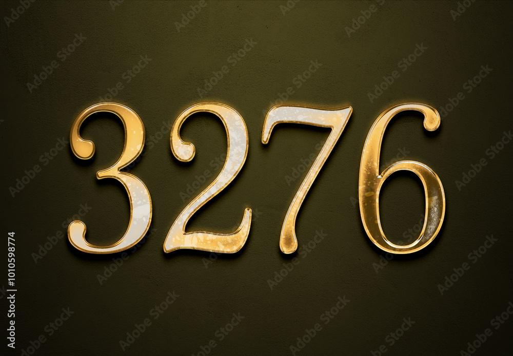 Old gold effect of 3276 number with 3D glossy style Mockup.	