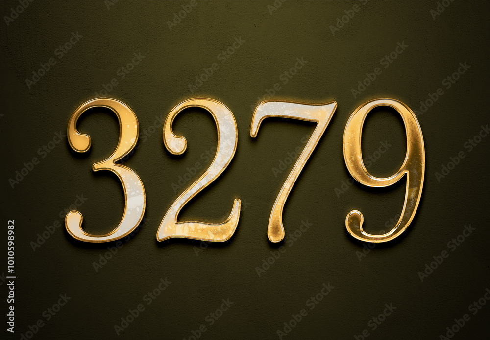 Old gold effect of 3279 number with 3D glossy style Mockup. Old gold effect of 3279 number with 3D glossy style Mockup.
