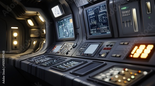 Futuristic Control Panel Interior Design - Sci-Fi Spaceship