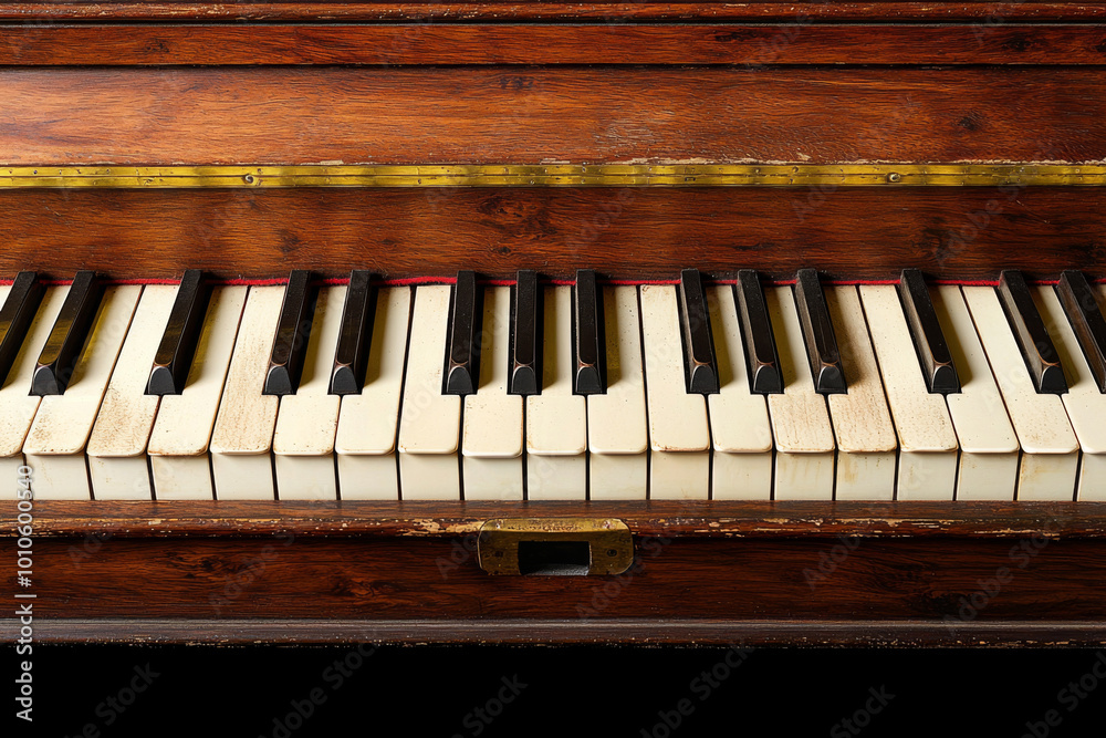 A close-up view of an antique piano keyboard, showcasing worn keys and intricate woodwork. A close-up view of an antique piano keyboard, showcasing worn keys and intricate woodwork.