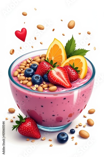 Fresh Smoothie Bowl Filled with Fruits and Nuts Celebrating Health, Illustration for graphic design