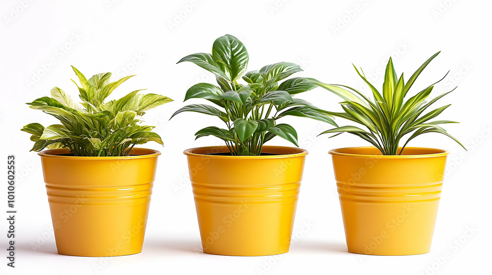 Yellow Pots for House Plants in a Row Yellow Pots for House Plants in a Row