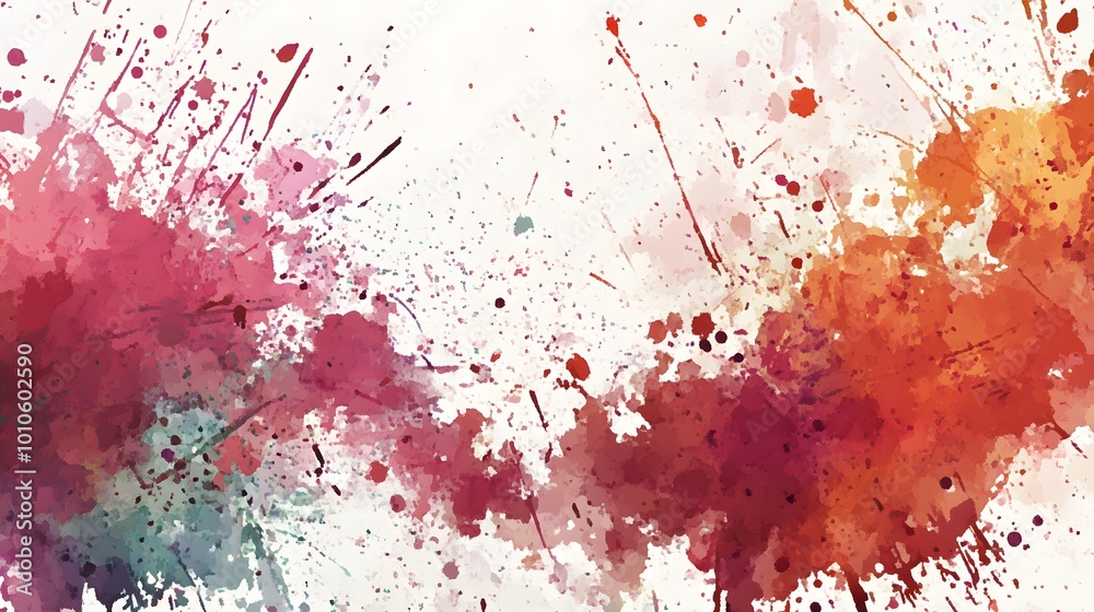 Fototapeta premium Abstract Watercolor Background with Red Orange and Green Splatter