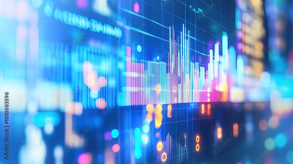 Close-up of digital screen showing labor market graph with job openings and employment rates, office setting with copy space for text overlay. Close-up of digital screen showing labor market graph with job openings and employment rates, office setting with copy space for text overlay.
