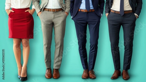 Four Individuals' Legs and Feet in Business Attire