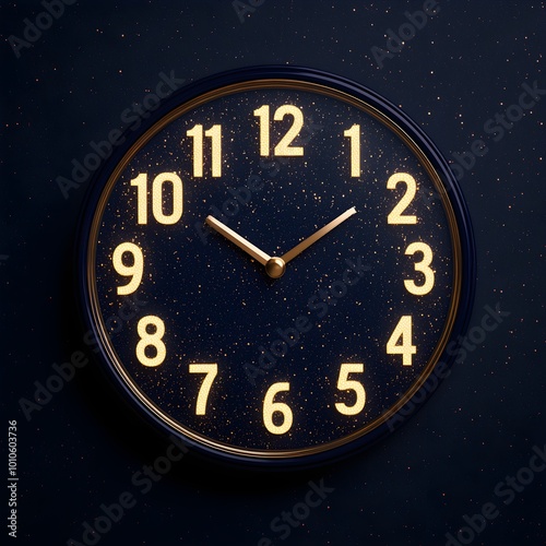 Elegant wall clock with glowing numbers against a dark background