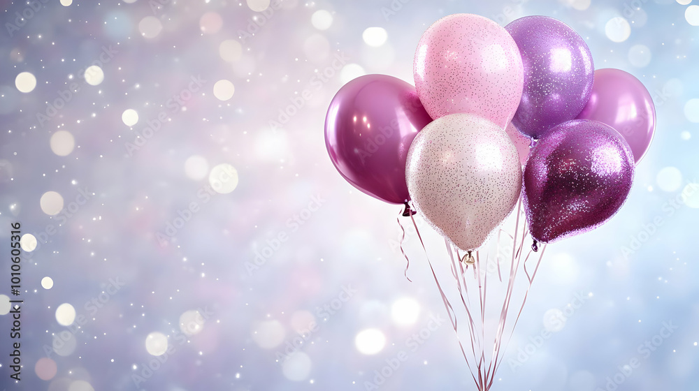 Purple and Pink Balloons on a Glittery Background