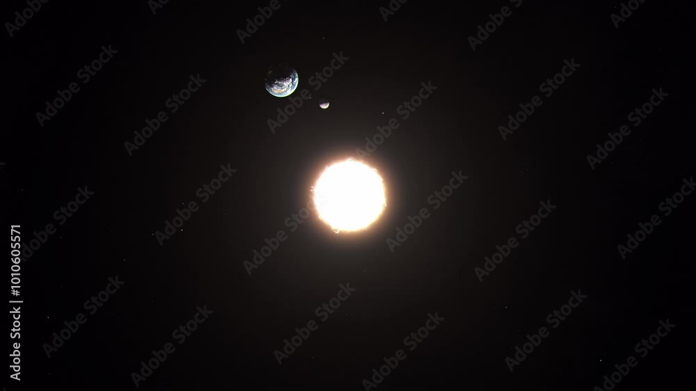 One Full Orbit of the Earth and the Moon Around The Sun as Seen Top Down