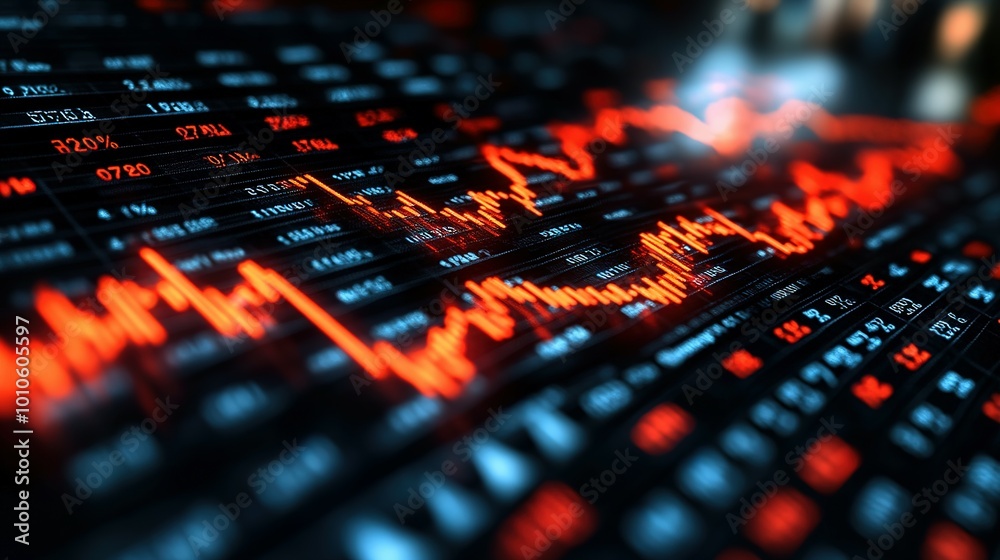 Close-up of a Stock Market Display with Red and Blue Data Lines Close-up of a Stock Market Display with Red and Blue Data Lines