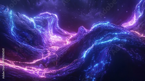  Abstract Digital Landscape of Neon Energy Streams Pulsing